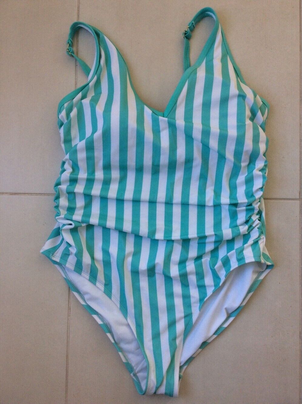 Kona Sol Swim One Piece Swimsuit Ruched Striped Summer Beach